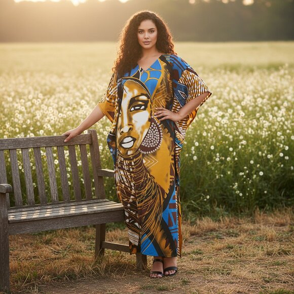 Gypsie Blu Other - Lady Tribal Printed Caftan Dress Coverup With 3/4 Sleeve for Summer Beach Party